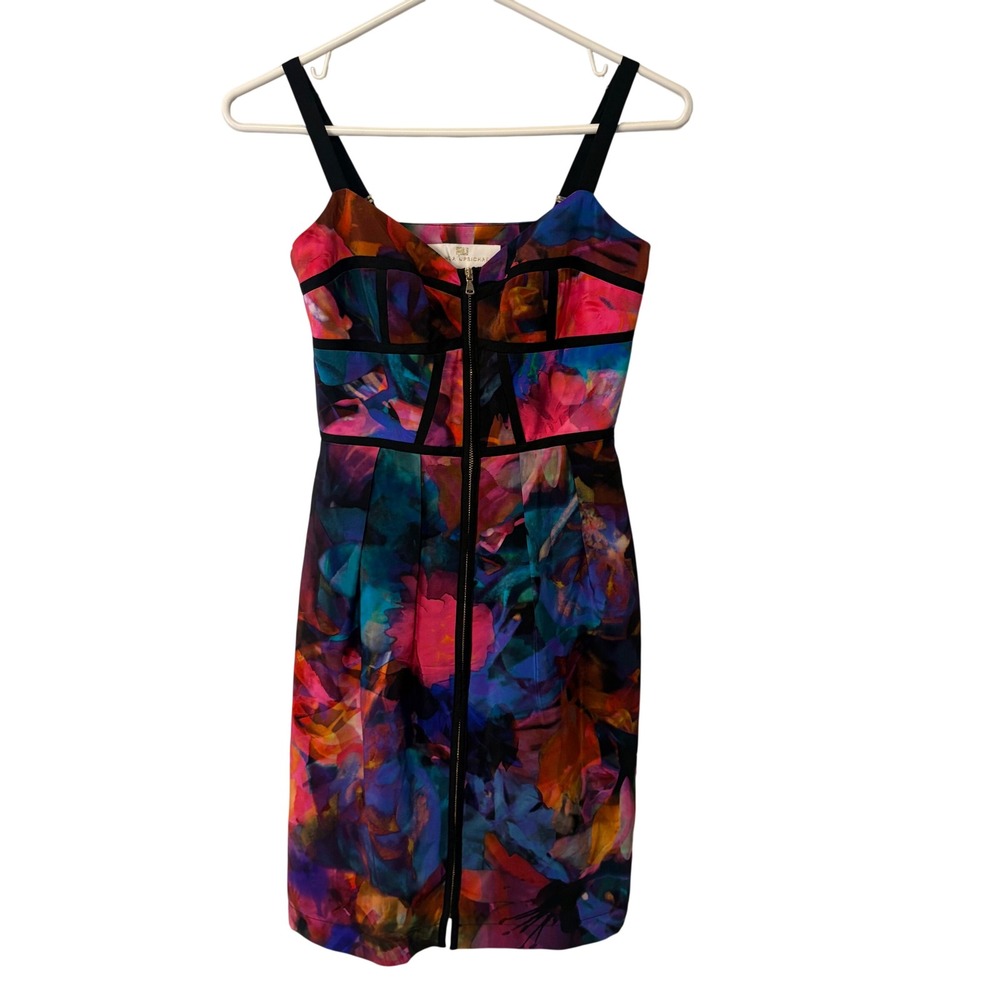 Amanda Uprichard‎ Silk Floral Corset Mini Dress Multi Color Zip Front Size P